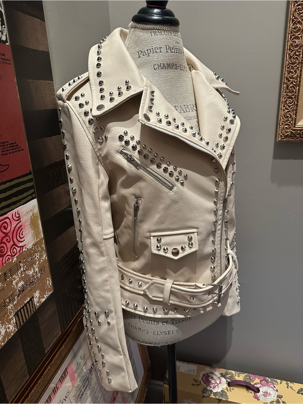 Azalea Wang Studded Cream Leather Moto Jacket — NWOT - Picture 2 of 14